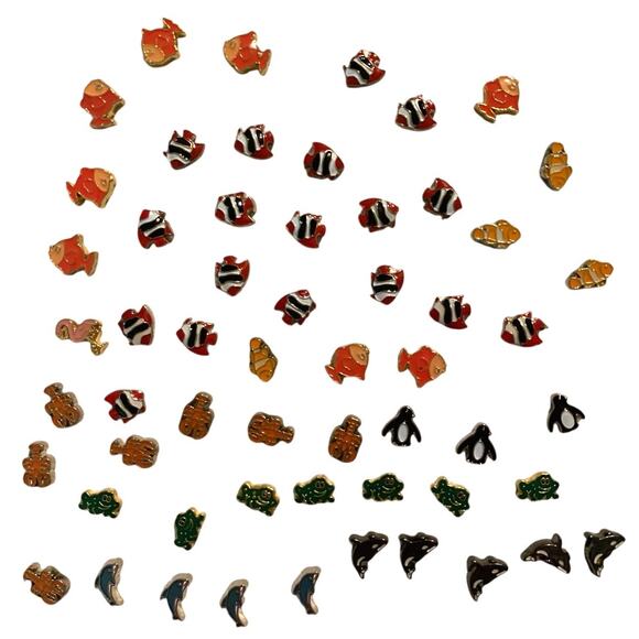 Lot 48+ Pcs Floating Locket Enamel Charms Colorful Fish Frogs Lobsters Penguins - Picture 2 of 5